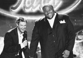 Ryan Seacrest (left) on stage with American Idol 2003 winner Ruben Studdard. Steve Granitz/WireImage.com.