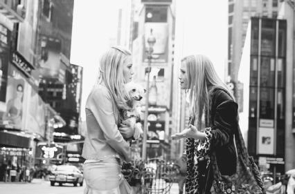 Mary Kate (right) and Ashley Olsen in a movie still from New York Minute (2004).  Warner Bros./Zuma/Corbis.